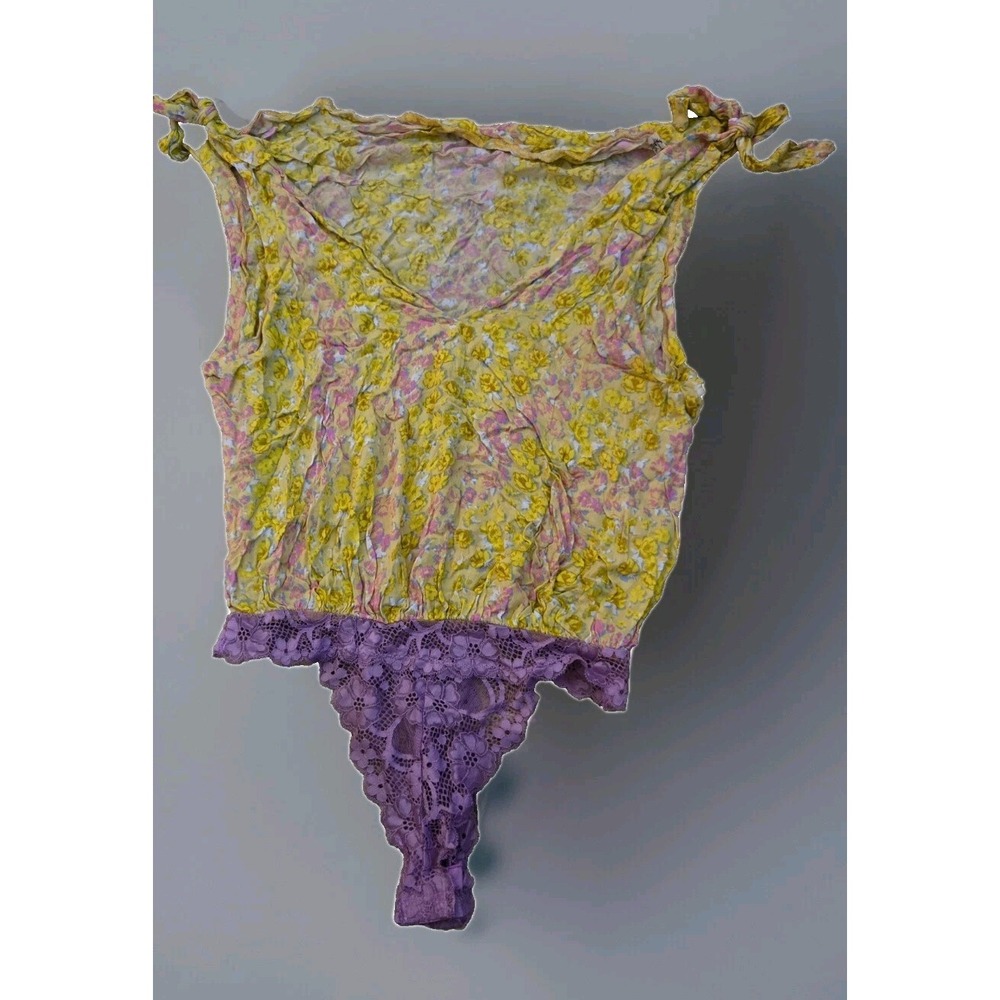 Intimately Free People Lace Bodysuit Lace Women Small Floral Bare It All‎ Yellow